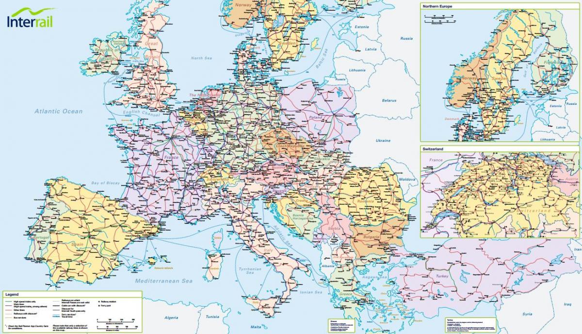 kart over interrail sveits 
