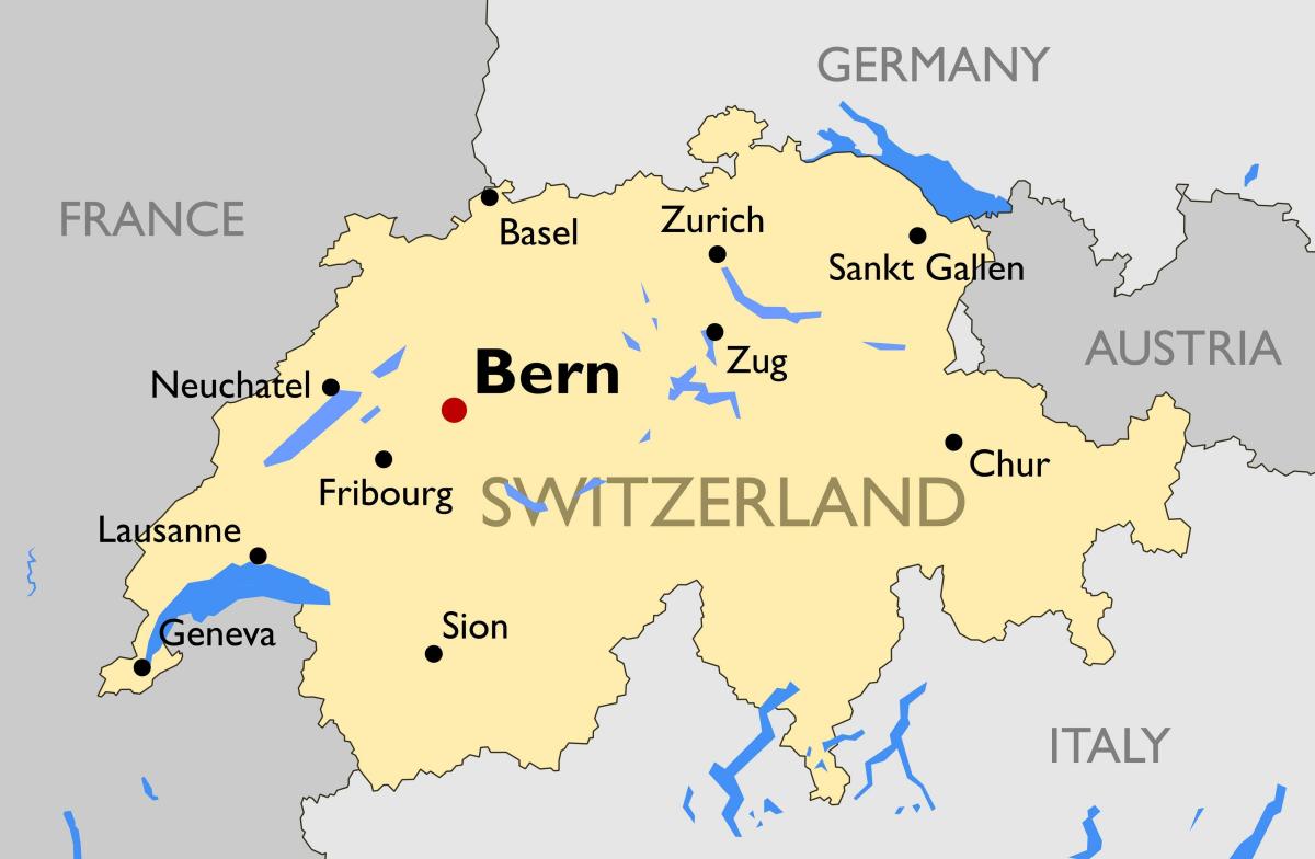 kart over sveits med store byene